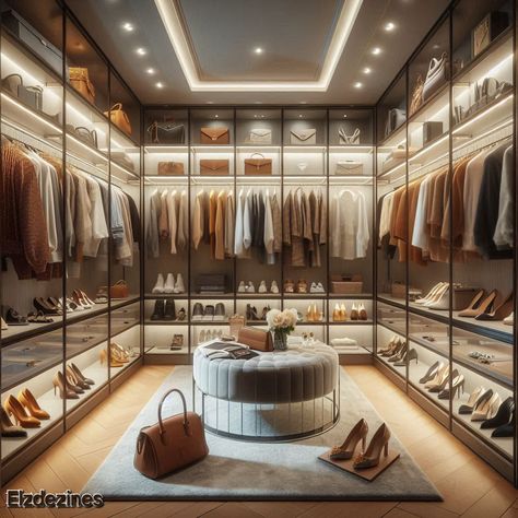 Spacious Wardrobe Ideas, House Interior Closet, Women Walk In Closet, Chic Walk In Closet, Walk In Closet Design Luxury, Dream Closets Walk In Luxury, Dressing Luxe, Walk In Closet Aesthetic, Walk In Wardrobe Ideas