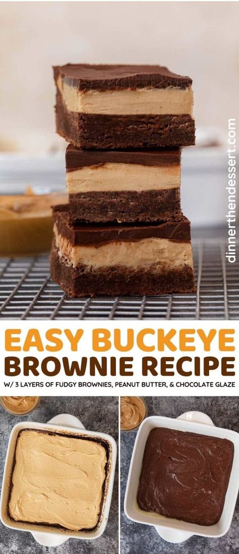 Buckeyes Brownies Recipe, Buck Eye Brownie, Chocolate Peanut Butter Brownies Easy, Buckeye Bars Recipe Easy, Brownie Add Ins, Peanutbutter Brownie Recipes, Container Desserts, Conference Snacks, Buckeye Recipes