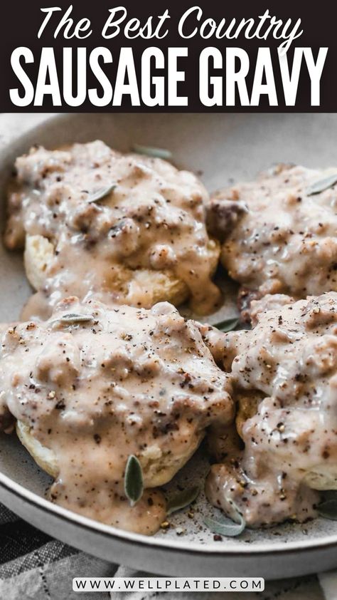 This old-fashioned Southern sausage gravy pairs browned sausage with a creamy country gravy base, perfect for smothering buttermilk biscuits! Best Sausage Gravy, Best Sausage Gravy Recipe, Southern Sausage Gravy, Country Gravy Recipe, Country Biscuits, Country Sausage Gravy, Best Biscuits And Gravy, Cornbread Biscuits, Holiday Entertaining Food