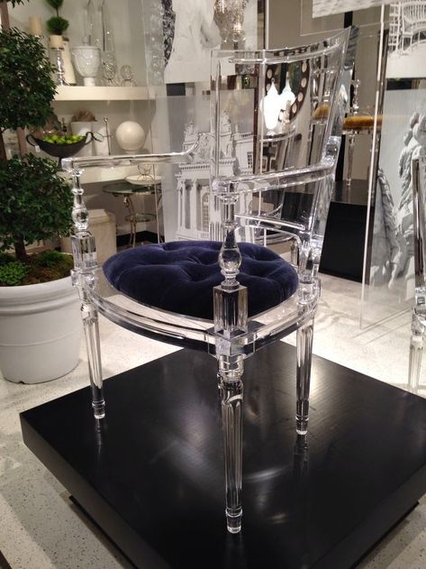 Lucite furniture for interiors Acrylic Vanity, Lucite Furniture, High Point Furniture Market, Acrylic Chair, Acrylic Furniture, Luxury Dining Room, Vanity Chair, Global Views, Dining Room Design