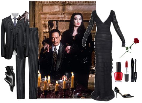 Morticia and Gomez Addams Halloween Costume Outfit | ShopLook Morticia And Gomez Addams Costume Diy, Morticia And Gomez Addams Halloween, Morticia And Gomez Addams Costume, Gomez Addams Costume, Addams Halloween Costume, Morticia And Gomez, Morticia And Gomez Addams, Gomez Addams, Morticia Addams