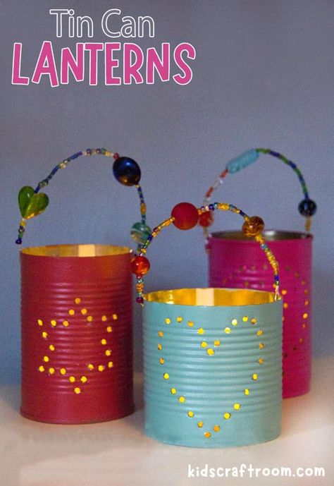 These DIY Tin Can Lanterns are really easy to make and look absolutely stunning! Kids will love making these homemade luminaries to decorate the home or to gift to loved ones. What a gorgeous recycled craft for kids. #kidscraftroom Homemade Gifts Kids Can Make, Diy Luminaries, Homemade Lanterns, Easy Recycled Crafts, Gifts Kids Can Make, Homemade Kids Gifts, Can Lanterns, Tin Can Lanterns, Kids Craft Room