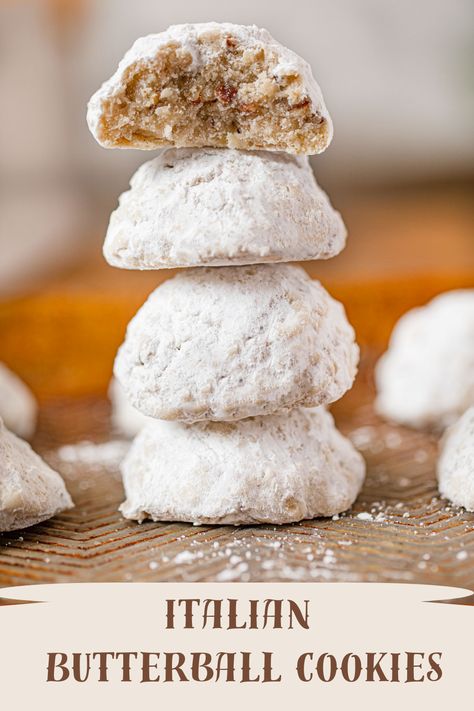 Italian Butterball Cookies https://www.theladychef.com/italian-butterball-cookies/ Butterball Cookies, Wedding Cookies Recipe, Swedish Cookies, Pecan Snowballs, Pecan Snowball Cookies, Italian Wedding Cookies, Almond Shortbread, Traditional Christmas Cookies, Crescent Cookies