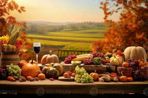 A heartwarming Thanksgiving background. Autumn landscape with golden leaves. A table adorned with an abundant harvest, a variety of fruits and vegetables. AI generated Thanksgiving Landscape Wallpaper, Harvest Background, Thanksgiving Food Table, Harvest Pictures, Thanksgiving Wallpapers, Outdoor Thanksgiving, Background Autumn, Thanksgiving Background, Golden Harvest