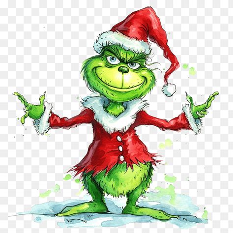 Grinch Christmas Watercolor Painting Grinch Watercolor, Christmas Watercolor Painting, Santa Hat Clipart, Puppy Clipart, Kawaii Games, Kitchen Christmas Gifts, For Christmas Decorations, Whimsical Watercolor, Rainbow Magic