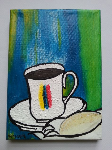 Colombian Art Paintings, Colombia Painting, Colombia Wall Art, Colombian Coffee Art, Cup Of Coffee Painting Acrylic, Coffee Illustrations, Colombian Bandeja Paisa, Small Acrylic Painting, Colombian Art