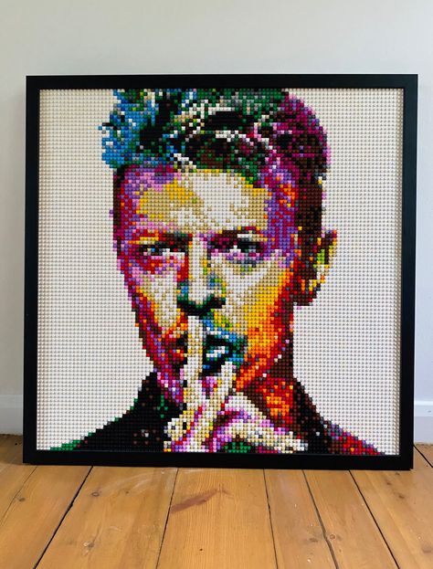 Bespoke mosaic portraits using authentic LEGO bricks. David Bowie portrait made from 9000 pieces of LEGO by artist Grifshead. Even a brick wants to be something! Lego Art Wall, Lego Portrait, Lego Wall Art, Lego Room Decor, Lego Mosaic, David Bowie Art, Lego Wall, Mosaic Portrait, Bowie Art