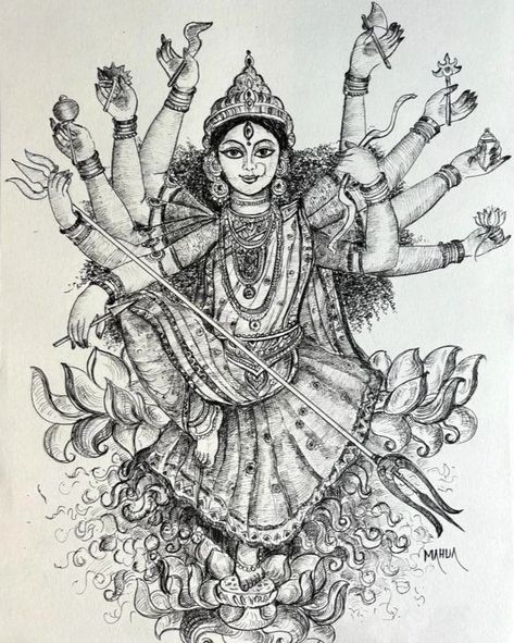 Happy Durga Puja, Goal Of Life, Durga Ma, Devi Maa, Ma Durga, Durga Devi, Krishna Drawing, Durga Painting, Buddha Art Painting