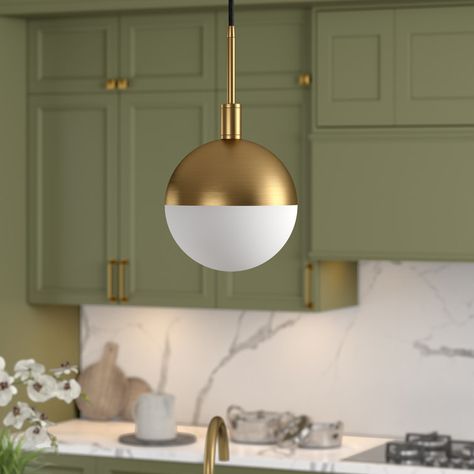 George Oliver Papineau 1 - Light Brass Single Pendant & Reviews - Wayfair Canada Kitchen Island Lighting Modern, Modern Kitchen Lighting, Hanging Pendant Light, Black Weave, Mid Century Modern Kitchen, Globe Pendant Light, Kitchen Entryway, Cfl Bulbs, Lexington Furniture