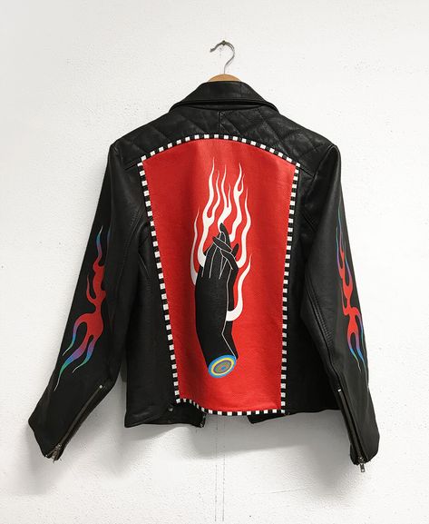 Gina Kiel — Tunes Of I Gina Kiel, Jacket Painting, Hand Painted Jacket, Courtney Barnett, Painted Leather Jacket, Painted Clothes Diy, Custom Leather Jackets, Fringe Festival, Painted Jacket