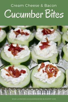 CREAM CHEESE & BACON CUCUMBER BITES // Appetizer Recipes // Recipes with bacon Cucumber Bites Appetizers, Cucumber Sandwich, Cucumber Bites, Football Snacks, Carb Snacks, Cucumber Recipes, Carb Foods, Appetizer Bites, Bacon Recipes