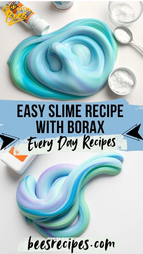 Easy Slime Recipe with Borax: Fun & Simple Homemade Craft for All Ages! #SlimeRecipe #HomemadeSlime #BoraxSlime #DIYSlime #CraftingFun #SlimeMaking #SlimeAtHome #FunWithSlime #SlimeScience #EasyCrafts Fluffy Slime With Borax Recipe, Easy Homemade Slime For Kids, Fluffy Slime Recipe With Borax Easy, Diy Slime Videos, White Glue Slime Recipe, Easy Homemade Slime, Slime Recipes Without Activator, Shampoo Slime Recipes, Slime Recipe No Shaving Cream