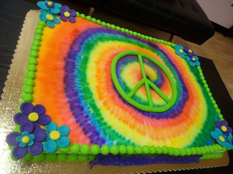 Tie dye birthday cake www.bakedinmoore.com Tie Dye Birthday Cake, Tye Dye Cake, Peace Cake, Tie Dye Cake, Hippie Cake, 3d Bracelet, Tie Dye Birthday Party, 1960s Party, Tie Dye Birthday