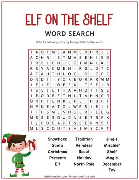 Printable Elf on the Shelf Word Search Elf Word Search, Grinch Word Search Free Printable, Winter Word Search Free Printable, Free Christmas Word Search Printables, Christmas Word Search Printable, Winter Word Search, Spring Word Search, Beach Words, Summer Words