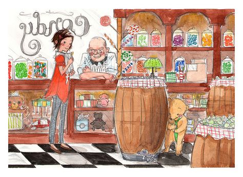 Candy Store Illustration, Candy Shop Drawing, Aesthetic Drawings, Candy Art, Shop Illustration, Book Illustration Art, Candy Store, Candy Shop, Game Development