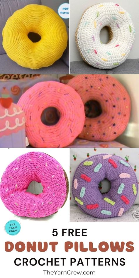 5 Free Crochet Donut Pillow Patterns. These 5 Free Crochet Donut Pillow Patterns are curated by The Yarn Crew. Crochet Giant Donut Pattern Free, Crochet Donut Pillow Pattern Free, Crochet Doughnut Pattern Free, Crochet Donut Pattern, Crochet Donut Pillow, Crochet Toilet Roll Cover, Crochet Donut, Doughnut Pillow, Giant Donut