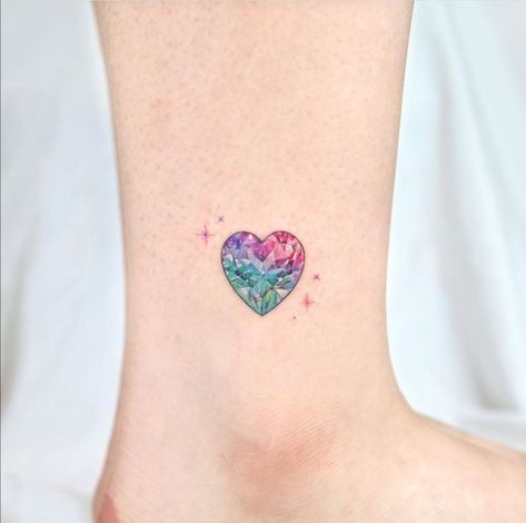 Prism Tattoo, Watercolor Heart Tattoos, Elephant Family Tattoo, Wolf Tattoos For Women, Circular Tattoo, Colour Tattoo For Women, Gem Tattoo, Magic Runes, Jewel Tattoo