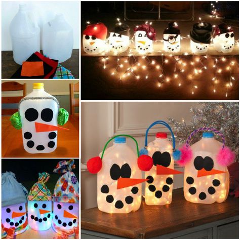 Milk Jugs Christmas, Milk Carton Crafts, Snowmen Ideas, Milk Jug Crafts, Diy Snowman Decorations, Snowman Diy, Milk Jugs, Diy Snowman, Recycled Projects