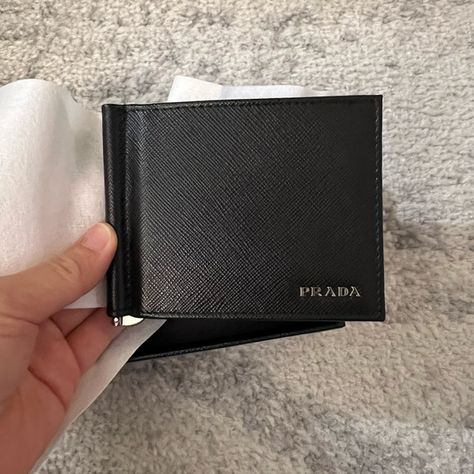 Men’s Black Saffiano Money Clip Card Holder Wallet Wallet For Men, Prada Wallet, Card Holder Wallet, Wallet Men, Money Clip, Prada, Card Holder, For Men, Wallet