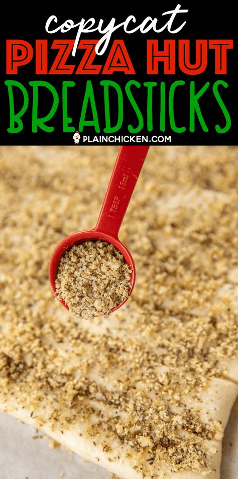 Copycat Pizza Hut Breadsticks - Plain Chicken Recipes Using Premade Pizza Crust, Seasoned Pizza Dough Recipe, Pizza Ranch Copycat Recipes, Homemade Breadsticks With Pizza Dough, Pizza Dough Seasoning, Pizza Hut Fairy Dust Recipe, Pizza King Copycat, Pizza Sticks With Pizza Dough, Rhodes Pizza Dough Recipes