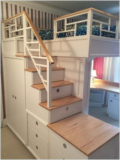 Storage Bed Design, Bed Designs With Storage, A Loft Bed, Bed Design Ideas, Diy Loft Bed, Loft Bunk Beds, Bunk Beds With Stairs, Bunk Bed Designs, Loft Beds