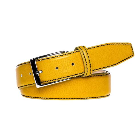 Yellow Italian Pebble Grain Belt Men's Boutique, Yellow Belt, Pink Belt, Leather Accessory, Beautiful Belts, Leather Belts, Smooth Texture, Belt Size, Black Belt