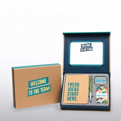 Home - Onboarding - First Days - Baudville Corporate Giveaways, Welcome To The Team, Welcome Packet, Welcome Card, Card Board, New Employee, Box Packaging Design, Press Kit, Client Gifts