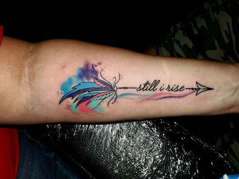 Water Arrow Tattoo, Tree And Arrow Tattoo, Color Arrow Tattoo, Colorful Arrow Tattoos For Women, Arrow Warrior Tattoo, Watercolor Arrow Tattoos For Women, Arrow With Feather Tattoo, Thyroid Tattoo, Colon Tattoos