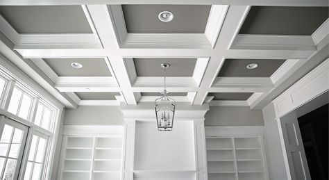 7 Ways To Upgrade Your Boring Ceiling Painted Coffered Ceiling, Coffered Ceiling Family Room, Waffle Ceiling, Coffer Ceiling, Coffered Ceiling Design, Box Ceiling, Ceiling Design Ideas, Ceiling Trim, Ceiling Design Living Room