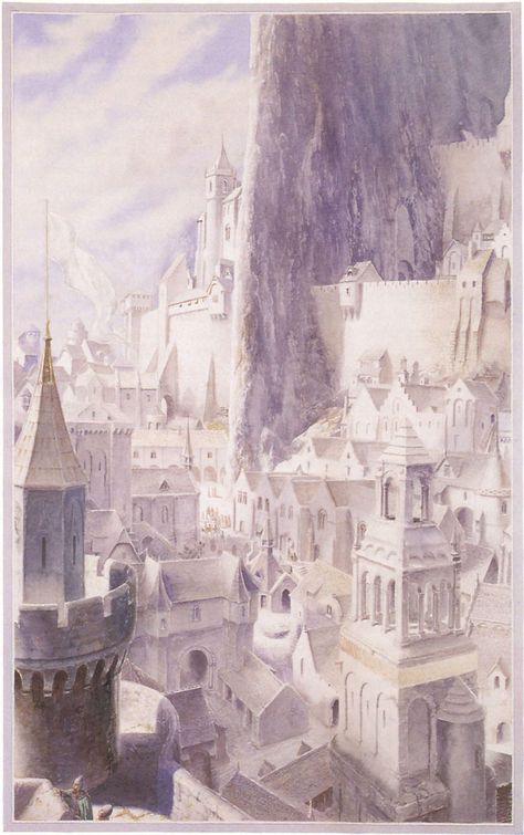 The Lord of the Rings - Alan Lee Art - The White City Alan Lee Art, Lord Of Rings, Minas Tirith, Alan Lee, John Howe, Illustration Fantasy, Middle Earth Art, Tolkien Art, Lotr Art