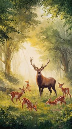 White Deer Painting, Tranquil Decor, Theme Nails, Male Inspiration, Wallpaper Forest, Stag And Doe, Serene Forest, Deer Species, Wallpaper Soft