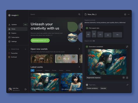 ImaginAI - AI image generator app by Yuliia for Fireart Studio on Dribbble Learning Platform, App Ui, Image Generator, Web App, Online Learning, Ui Design, App Design, Global Community, Creative Professional