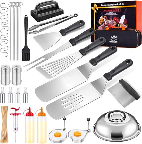 Griddle Accessories for Blackstone Grill Accessories-Upgrade 138pcs Flat Top Set and Camp Chef,Spatula,Scraper,Griddle Cleaning Kit Carry Bag for Hibachi Grill, Men Outdoor BBQ with Meat Injector Griddle Accessories, Meat Injector, Chef Grill, Hibachi Grill, Blackstone Grill, Bbq Tool Set, Flat Top Griddle, Flat Top Grill, Griddle Grill