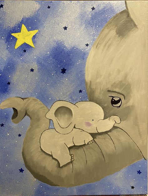 Clay Cafe, Painting Elephant, Baby Mine, Cool Pencil Drawings, Elephant Painting, Holding Baby, Beginner Painting, Cute Elephant, Acrylic Painting On Canvas