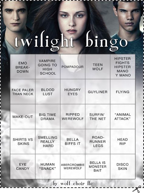 Bingo! Twighlight Bachelorette Party, Twilight Themed Treats, Twilight Movie Night Party, Twilight Party Decorations Diy, Twilight Watch Party Ideas, Twilight Movie Marathon Ideas, Twilight Movie Night Food, Twilight Themed Party Games, Twilight Movie Party