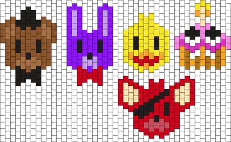 Fnaf Charms Pony Bead Patterns | Characters Kandi Patterns for Kandi Cuffs Fnaf Kandi, Rave Light, Kandi Mask, Fnaf Crafts, Kandi Cuffs, Kandi Cuff, Pony Bead Patterns, Kandi Patterns, Photo Pattern