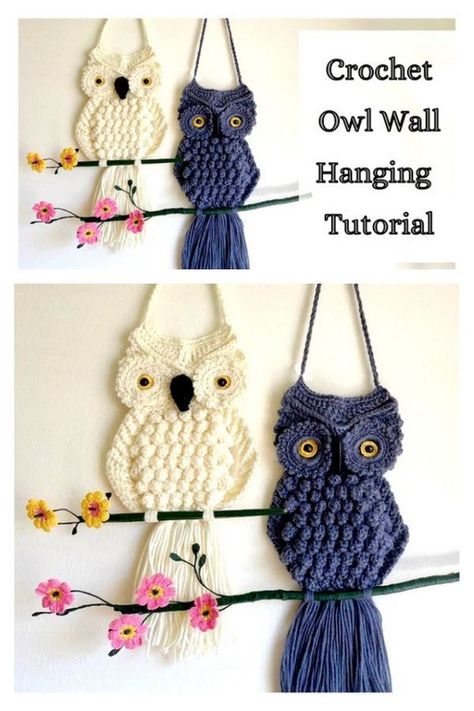 Crochet Macramé Owl Wall Hanging Free Crochet Pattern Video Tutorial Crochet Bat Wall Hanging, Crochet Owl Wall Hanging, Crochet Owl Patterns Free, Crochet Owl Wall Hanging Free Pattern, Easy Crochet Owl Pattern Free, Crocheted Owls Free Patterns, Easy Crochet Wall Hanging Pattern Free, Crochet Owls Free Patterns, Crochet Wall Hangings Free Patterns