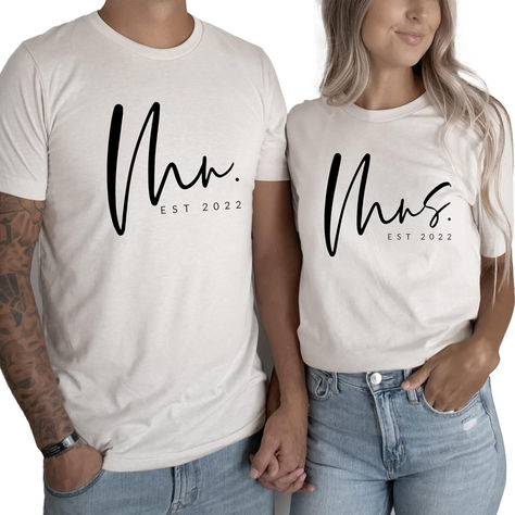 Wife gift guide, Husband gift guide, newlywed gift guide, Custom est Mrs Shirt, Cute Bride Gift, Just married couples Shirt, Getting Married Shirt, Engaged Shirt, Honeymoon Shirt, Mrs Shirt, Honeymoon Tshirt Unisex Womens Tee Script Mrs, #christmas #giftguide #holiday #couple #matchingcouple #matchingoutfits #holidaygiftguide, gift guide for her, gift guide for him, #christmasgiftguide - I receive a small commission at no extra cost to you - I appreciate any support for my family ❤️ Wife Gift Guide, Cute Bride, Married Shirt, Engaged Shirts, Mrs Shirt, Honeymoon Shirts, Gift Guide For Him, Married Couples, Bride Gift