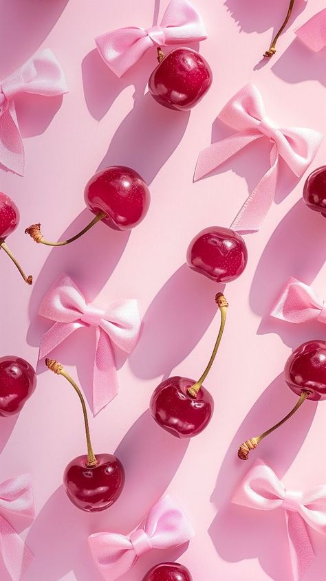 Cute Wallpapers Cherry, Cherry Iphone Wallpaper Aesthetic, Coquette Cherry Wallpaper, Pink Iphone Wallpaper Lock Screen, Lipgloss Aesthetic Wallpaper, Lock Screen Backgrounds Girly, Candy Background Wallpapers, Cherry Bow Wallpaper, Cherry's Aesthetic