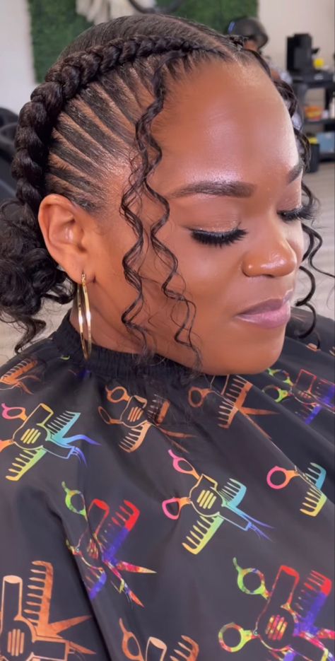 Two Cornrows With Curls, Goddess French Braids, Two Feedin Braids, 2 Boho Feed In Braids, Braided Updo Natural Hair, Braid Cornrows, 2 Feed In Braids, Braids Aesthetic, Cutest Hairstyles