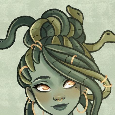 Snake Hair Oc, Medusa Cartoon, Medusa Fanart, Gorgon Art, Medusa Hair, Gorgon Medusa, Snake Hair, Medusa Art, Snake Drawing