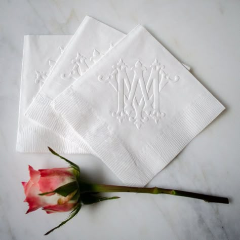 Embossed Wedding Monogram 3 Ply Napkins Monogrammed Napkins - Etsy Wedding Crest Napkins, Wedding Shower Napkins, Embossed Napkins, Wedding Reception Cocktail Hour, Monogram Cocktail Napkins, Monogram Napkins, Simple Monogram, Wedding Cocktail Napkins, Monogrammed Napkins