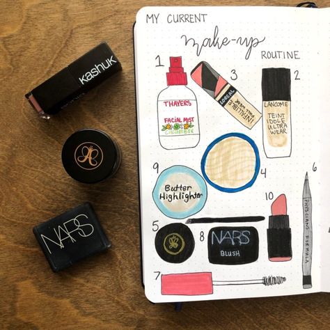 Makeup Routine Journal, Routine Bullet Journal, Bujo Themes, Journal 2023, Makeup Themes, May Bullet Journal, March Bullet Journal, Bullet Journal Monthly Spread, Journal 2024