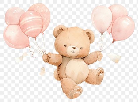 Bear Holding Balloons, Teddy Bear With Balloons, Png Teddy Bear, Bear With Balloons, Teddy Bear Png, Bear Png, Pink Teddy Bear, Cute Teddy Bear, Cute Teddy