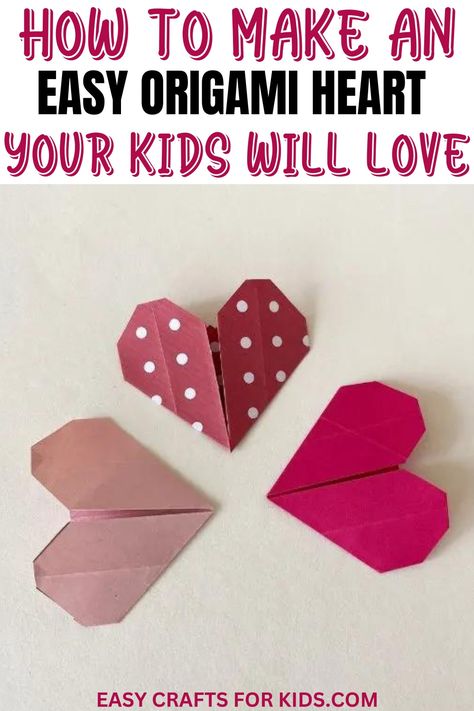 If you're looking for an easy Valentines Day crafts for kids to recreate with your little ones, I can guarantee your kids will love recreating these easy Origami hearts. Also, kids love to show love to their parents, so this will be an amazing diy Valentines gift your kids will be happy to give you. Love Crafts For Kids, Quick Valentine Crafts, Simple Origami For Kids, Easy Valentines Day Crafts, Valentines Day Crafts For Kids, Heart Step By Step, Diy Valentines Gift, Easy Origami Heart, Valentines Origami