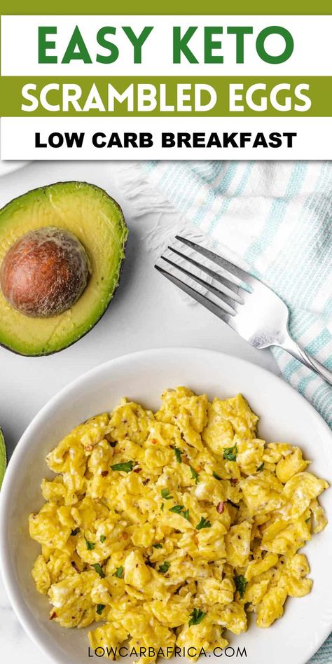 Scrambled eggs with seasoning on a plate with Pinterest overlay. Keto Scrambled Eggs, Why Keto, Classic Egg Salad Recipe, Egg Recipes For Dinner, Classic Egg Salad, Easy Egg Recipes, Eggs For Breakfast, Scrambled Eggs Recipe, Egg Salad Recipe