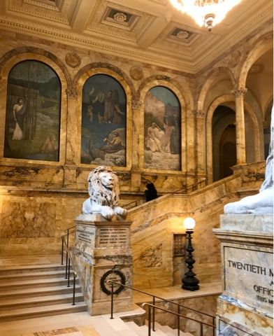 The Boston Public Library is so pretty!   You don't usually expect people to tell you to go see a library as a touristy thing ... Boston Aesthetic, Boston Vacation, Boston History, Boston City, Massachusetts Travel, Lion Statue, Boston Travel, Library Aesthetic, City Library