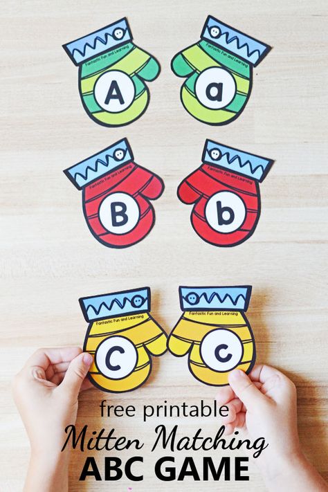 Use this quick prep free printable Mitten ABC Matching Game as part of your alphabet activities during a preschool or kindergarten winter theme. Winter Preschool Letter Activities, Winter Language Activities For Toddlers, Christmas Abc Activities, Winter Matching Game Free Printable, Winter Clothes Theme Preschool, Mittens Theme Preschool Lesson Plans, Mitten Preschool Activities, Mitten Matching Printable, Winter Literacy Centers Kindergarten