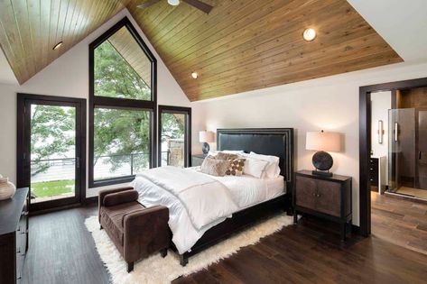 Rustic contemporary lake house with privileged views of Lake Minnetonka Viking Farm, Contemporary Lake House, Bedroom Addition, Lake Minnetonka, Modern Lake House, Primary Suite, Modern Mountain Home, Mountain House Plans, Modern Farmhouse Exterior