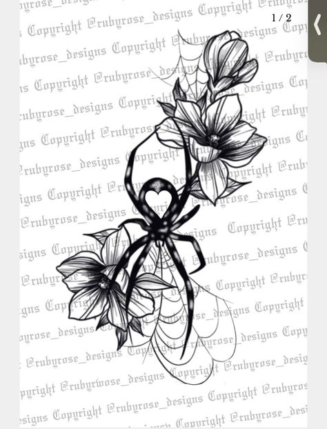 Flower Into Birds Tattoo, Creepy Bff Tattoos, Spider And Flower Drawing, Spooky Floral Sleeve Tattoo, Witchy Back Tattoo Ideas, Gothic Flower Tattoo Design, Spiderweb Tattoo Women, Goth Sleeve Tattoo, Creepy Tattoos Gothic